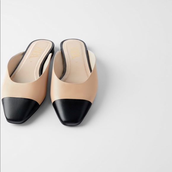 Last one!🎈NWT ZARA Leather Mules Beige Black - 36 - Picture 4 of 8